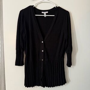V Neck Pleated Peplum Cardigan